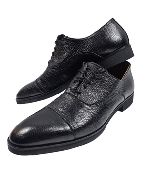 Alan Payne Bern Black Deer Skin Leather Classic Cap Toe Lace Up Oxford Shoe